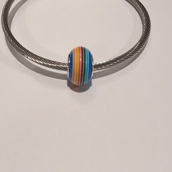 Silver Blue Rainbow Charm for Pandora Style‎ Bracelet - Picture 1 of 4